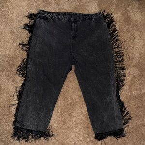 Nasty Gal Crop fringe Charcoal Denim Jeans
